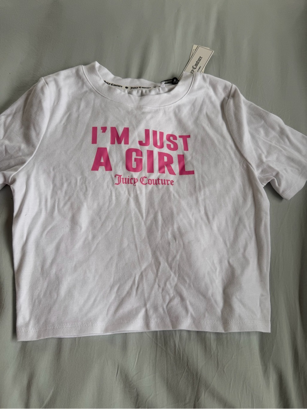 Juicy Couture White Tee with Pink 'I'M JUST A GIRL' Logo